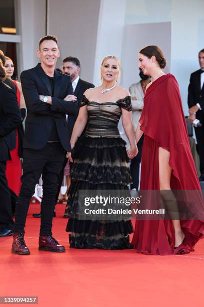 Jonathan Rhys Meyers, Anastacia and Alba-Amira Ramadani attend the red carpet of the movie "Freaks Out" during the 78th Venice International Film...