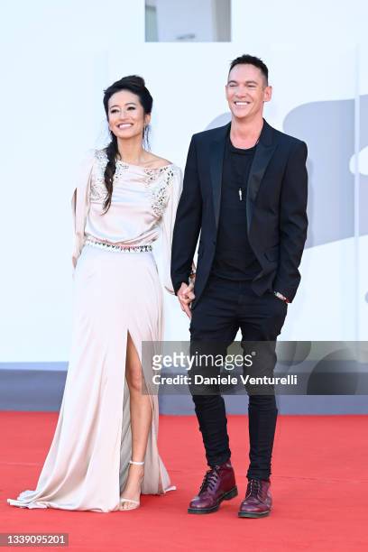 Mara Lane and Jonathan Rhys Meyers attend the red carpet of the movie "Freaks Out" during the 78th Venice International Film Festival on September...