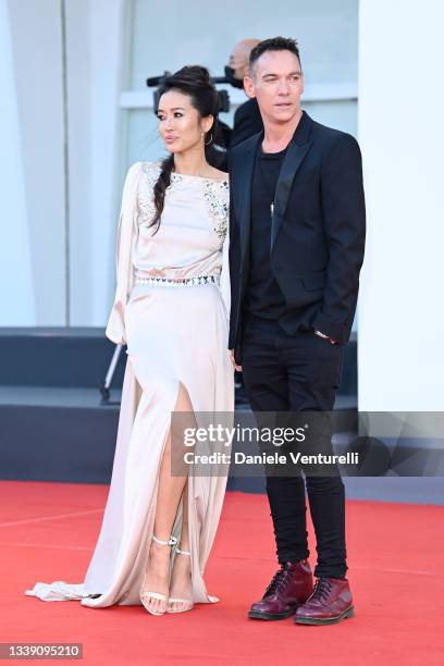 Mara Lane and Jonathan Rhys Meyers attend the red carpet of the movie "Freaks Out" during the 78th Venice International Film Festival on September...