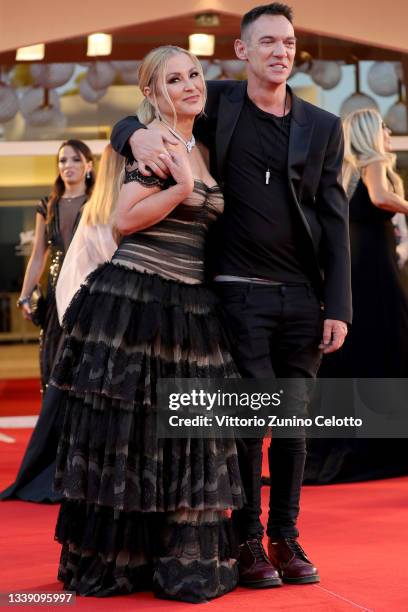 Anastacia and Jonathan Rhys Meyers attend the red carpet of the movie "Freaks Out" during the 78th Venice International Film Festival on September...