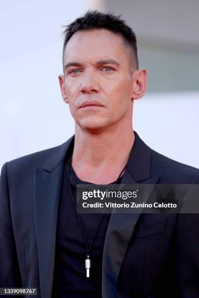 Jonathan Rhys Meyers arrives on the red carpet of the movie "Freaks Out" during the 78th Venice International Film Festival on September 08, 2021 in...