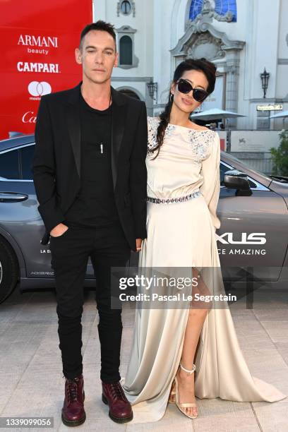 Mara Lane and Jonathan Rhys Meyers arrive on the red carpet of the movie "Freaks Out" during the 78th Venice International Film Festival on September...