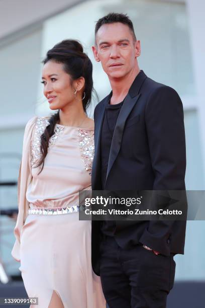 Mara Lane and Jonathan Rhys Meyers attend the red carpet of the movie "Freaks Out" during the 78th Venice International Film Festival on September...