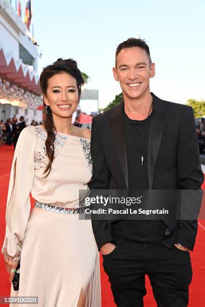 Mara Lane and Jonathan Rhys Meyers attend the red carpet of the movie "Freaks Out" during the 78th Venice International Film Festival on September...