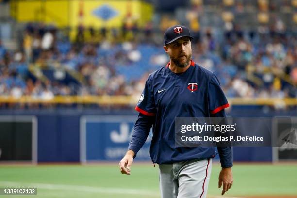 Manager Rocco Baldelli of the Minnesota Twins looks on during the second inning against the Tampa Bay Rays at Tropicana Field on September 04, 2021...