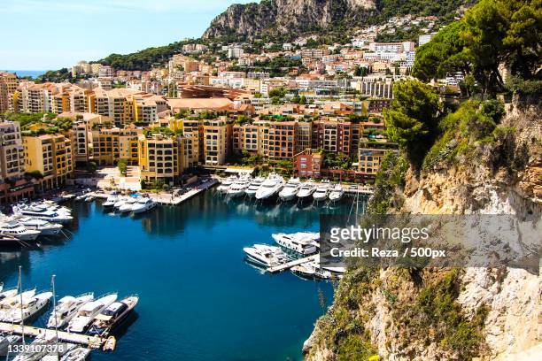 high angle view of boats moored at harbor,monaco - monaco city stock pictures, royalty-free photos & images