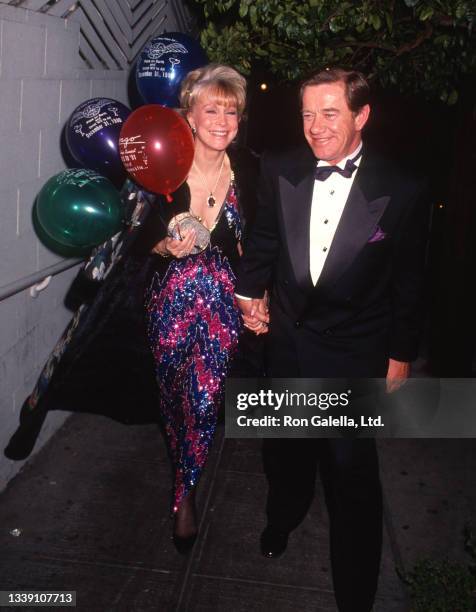 Married couple actress Barbara Eden and Jon Eicholtz attend a New Year's Eve party at Spago Restaurant, West Hollywood, California, December 31, 1990.