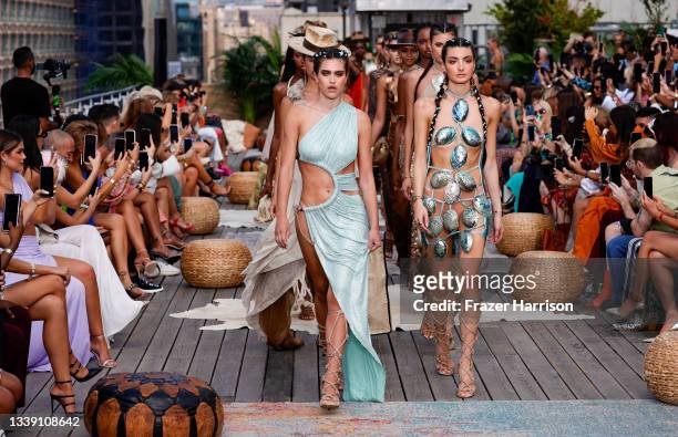 Models the runway for Bronx and Banco during NYFW: The Shows at Terrace at Spring Studios on September 08, 2021 in New York City.