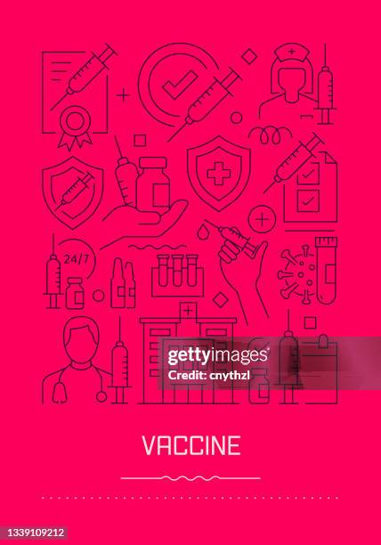 covid-19 vaccine related modern line design brochure, poster, flyer, presentation template vector illustration - repeat pattern stock illustrations