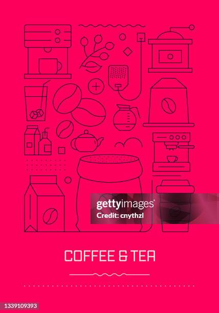 coffee and tea related modern line design brochure, poster, flyer, presentation template vector illustration - baked beans stock illustrations