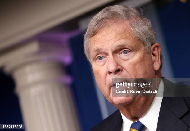 Agriculture Secretary Tom Vilsack speaks on rising food prices at a press briefing at the White House on September 08, 2021 in Washington, DC....