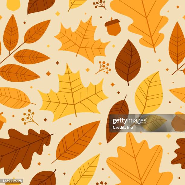 ilustraciones, imágenes clip art, dibujos animados e iconos de stock de patrón de fondo de hojas de otoño de otoño sin costuras - caidas