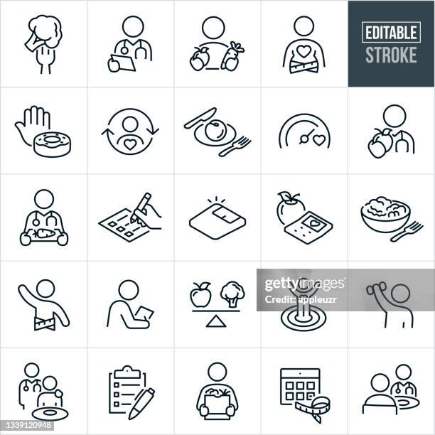 stockillustraties, clipart, cartoons en iconen met dietitian thin line icons - editable stroke - black and white food vector