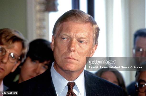 Close-up of US House Majority Leader Dick Gephardt during a press conference on Capitol Hill, Washington DC, October 27, 1993.