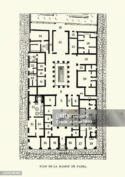 古代ローマの邸宅の計画、パンサの家、ポンペイ - 遺跡点のイラスト素材／クリップアート素材／マンガ素材／アイコン素材