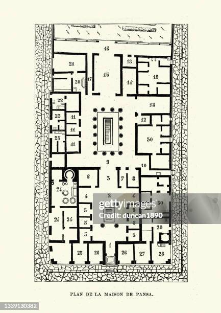 plan of an ancient roman mansion, house of pansa, pompeii - floor plan stock illustrations