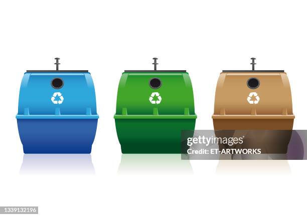 recycle bins for plastic, paper, glass with - home insulation stock illustrations