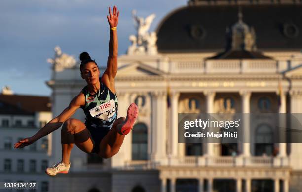 Ivana Spanovic of Serbia competes in the Women's Long Jump Final during the Weltklasse Zurich, part of the Wanda Diamond League at Stadium Letzigrund...