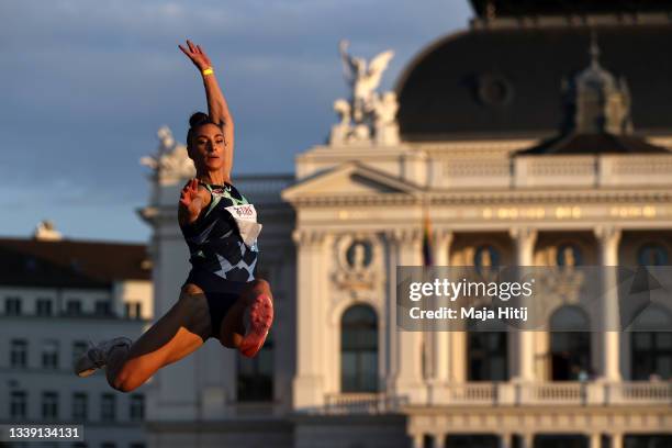 Ivana Spanovic of Serbia competes in the Women's Long Jump Final during the Weltklasse Zurich, part of the Wanda Diamond League at Stadium Letzigrund...