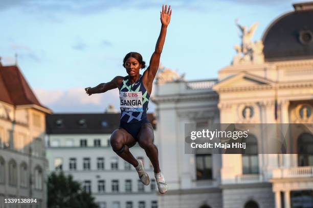 Khaddi Sagnia of Sweden competes at the Women's Long Jump Final during the Weltklasse Zurich, part of the Wanda Diamond League at Sechselaeutenplatz...