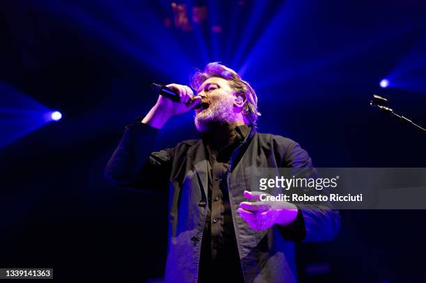 Guy Garvey of Elbow performs on stage at Usher Hall on September 08, 2021 in Edinburgh, Scotland.