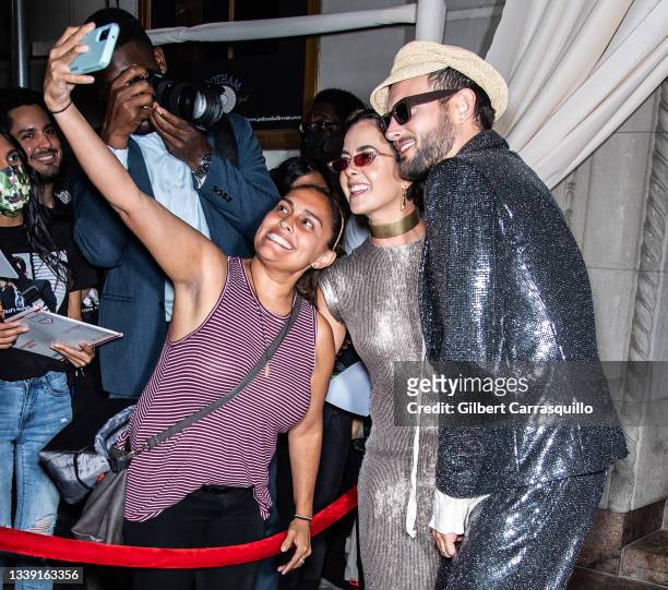 Bethany C. Meyers and actor Nico Tortorella are seen leaving Christian Siriano's Spring 2022 show during New York Fashion Week on September 07, 2021...