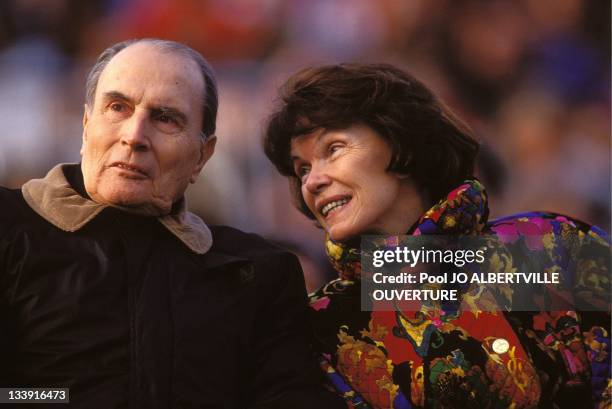 Francois Mitterrand and his wife Danielle Mitterrand at the opening ceremony of the Alberville Olympics, on February 8 in Alberville,France.