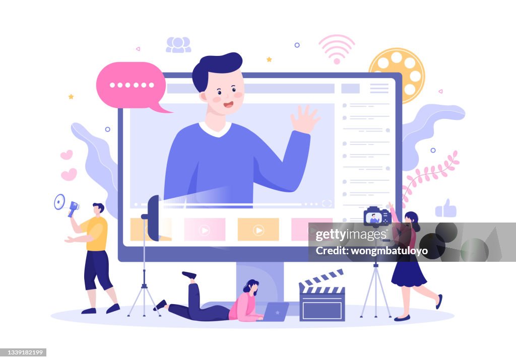 Background Content Creating Content Creator Background Vector Illustration Of Freelancer Blogger ...