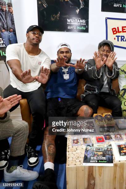 Marcus Callender, Dave East, and TJ Atoms attend the Wu-Tang: An American Saga Season 2 Premiere Watch Party with DJ SKEE at Bleeker Trading on...