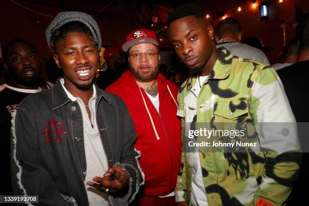 Atoms, Bimmy Antney, and Johnell Young attends the Wu-Tang: An American Saga Season 2 Premiere Watch Party with DJ SKEE at Bleeker Trading on...