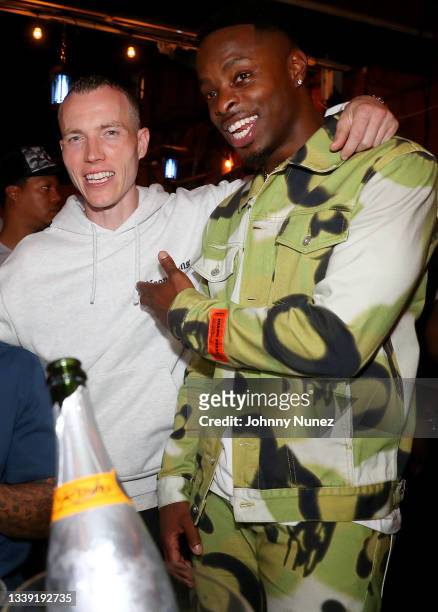 Skee and Johnell Young attend the Wu-Tang: An American Saga Season 2 Premiere Watch Party with DJ SKEE at Bleeker Trading on September 08, 2021 in...