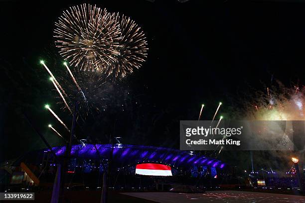 General view of the Closing Ceremony on day 12 of the 2011 Southeast Asian Games at Jakabaring Sports Complex on November 22, 2011 in Palembang,...