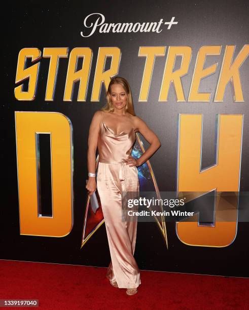 Jeri Ryan arrives at Paramount+'s 2nd Annual "Star Trek Day' celebration at Skirball Cultural Center on September 08, 2021 in Los Angeles, California.