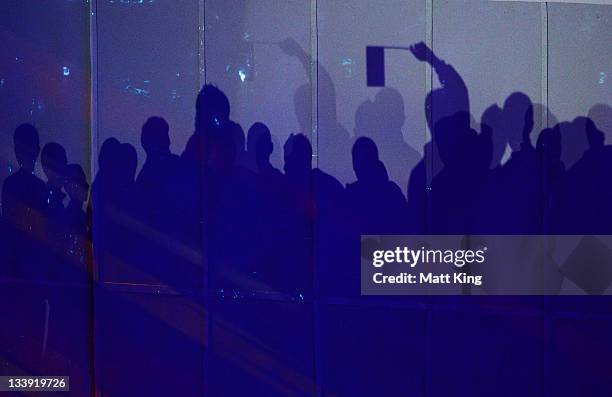 Athletes celebrate during the Closing Ceremony on day 12 of the 2011 Southeast Asian Games at Jakabaring Sports Complex on November 22, 2011 in...