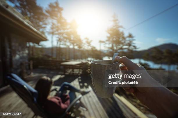 pov having breakfast in a majestic resort during autumn in norway - autumn norway stock pictures, royalty-free photos & images