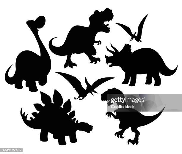 set der dinosaurier - silhouetten - velociraptor stock-grafiken, -clipart, -cartoons und -symbole