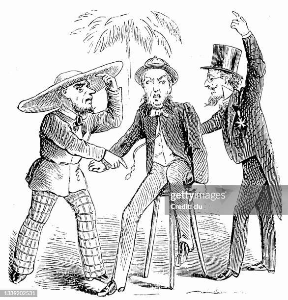 drei wissenschaftler diskutieren lebhaft - 1868 stock-grafiken, -clipart, -cartoons und -symbole