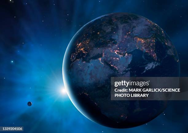 stockillustraties, clipart, cartoons en iconen met earth at night - africa, asia and europe - asia continent