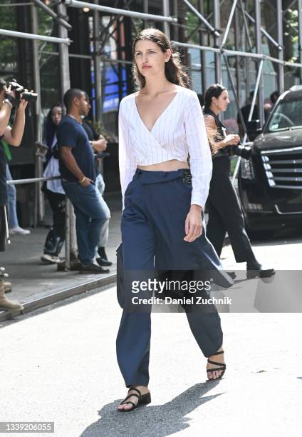 Model is seen outside the Maryam Nassir Zadeh show during New York Fashion Week S/S 22 on September 08, 2021 in New York City.