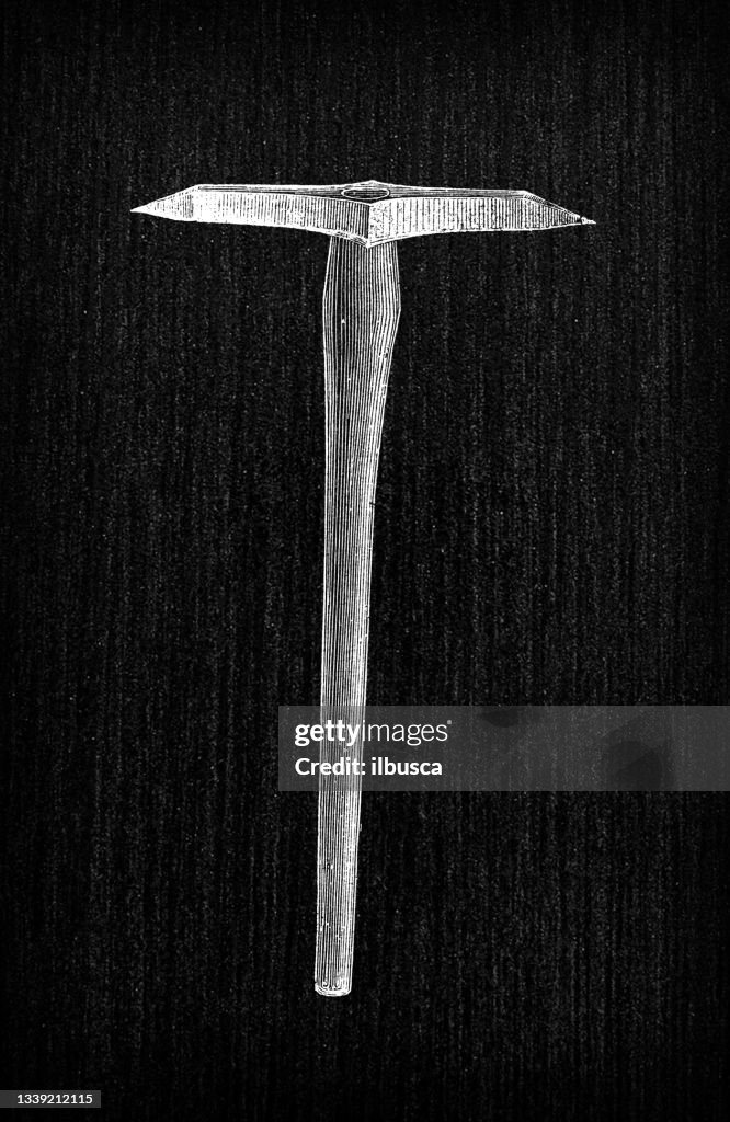 Mining Axe Design Antique Illustration Engraving Of Manufacturing Industry Mining Pick ...