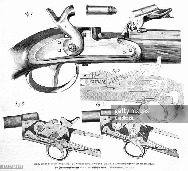 ilustraciones, imágenes clip art, dibujos animados e iconos de stock de rifles de carga de recámara del ejército austriaco - bala munición