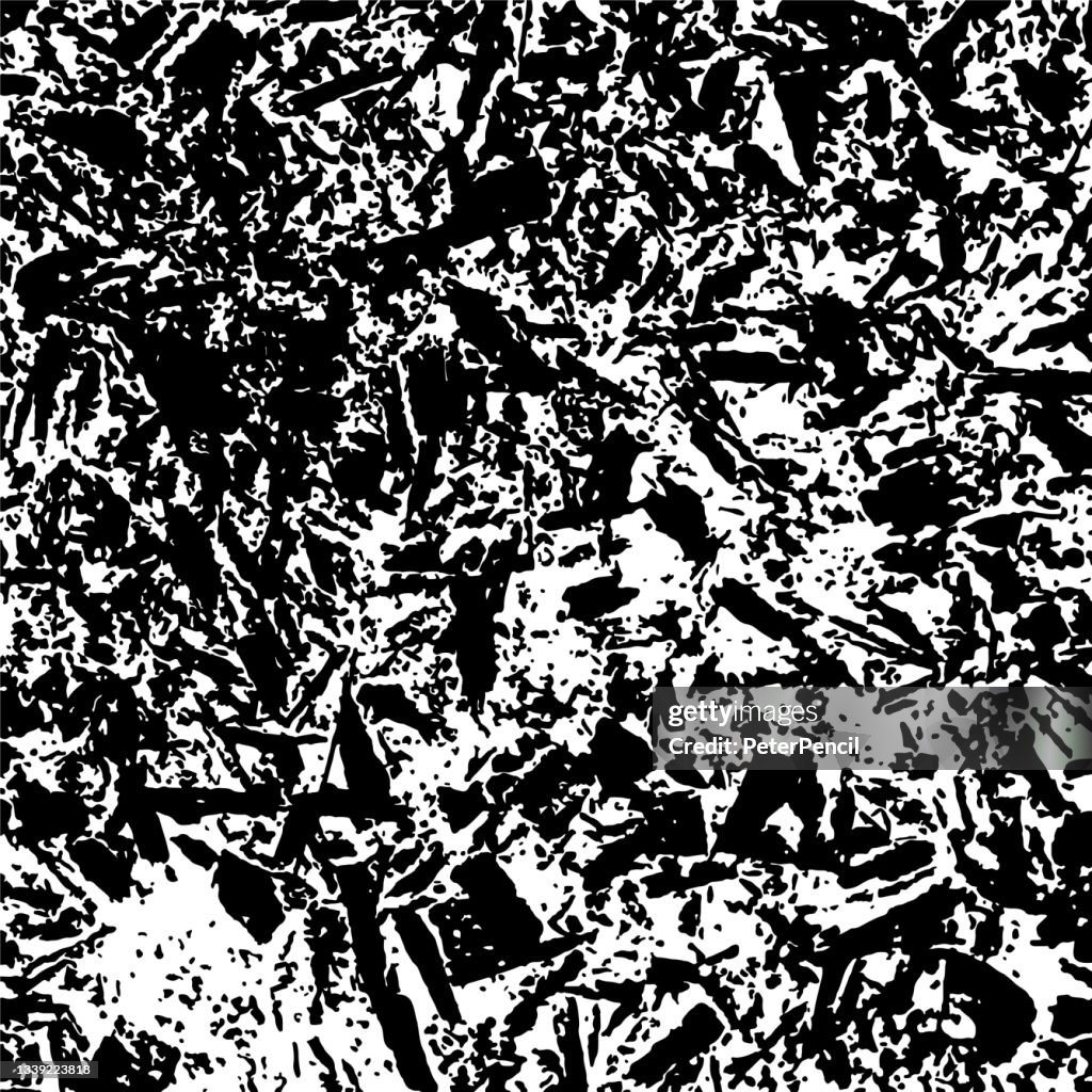 Sawdust Tree Bark Grunge Texture. Black Dusty Scratchy Pattern. Abstract Grainy Background. Vector Design Artwork. Textured Effect. Crack.
