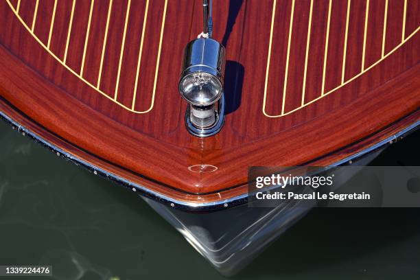 Venetian water taxi docks at Hotel Excelsior Venice Lido during the 78th Venice International Film Festival on September 09, 2021 in Venice, Italy.