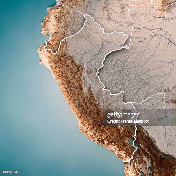 peru 3d render topographic map neutral border - titicacameer stockfoto's en -beelden