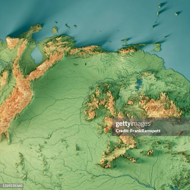 venezuela 3d render mapa topográfico color - geografía física fotografías e imágenes de stock