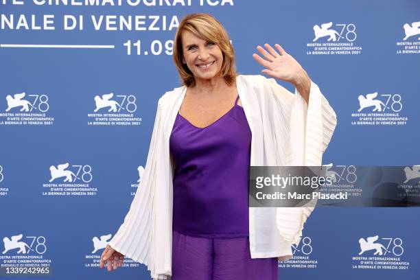 Paola Pitagora attends the photocall of "Viaggio Nel Crepuscolo" during the 78th Venice International Film Festival on September 09, 2021 in Venice,...