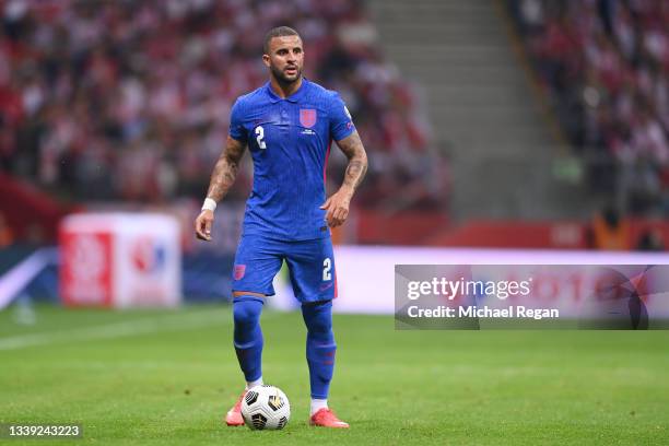 Kyle Walker of England in action during the 2022 FIFA World Cup Qualifier between Poland and England at Stadion Narodowy on September 08, 2021 in...