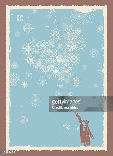 christmas or winter theme blue snowflake background & figure - postcard stock illustrations