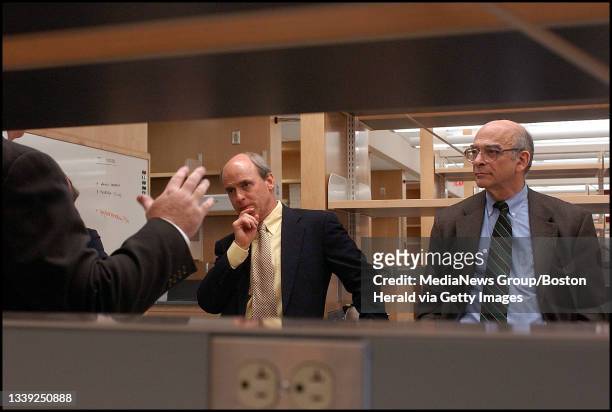 Speaker Thomas Finneran tours Research Labs at UMASS Medical Center in Worcester. Speaker Finneran listens as Thomas Manning, Vice Chancellor of...