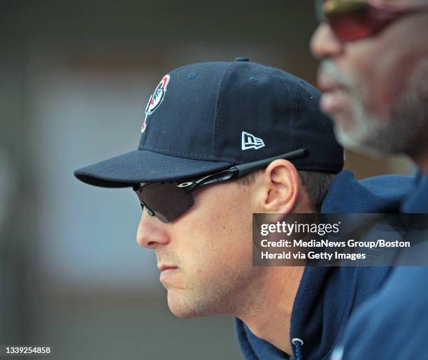 Pawtucket, RI)Pawtucket Red Sox catcher Ryan Lavarnway, who wasn't playing, in the dugout during a game at McCoy Stadium in Pawtucket, RI . . Staff...